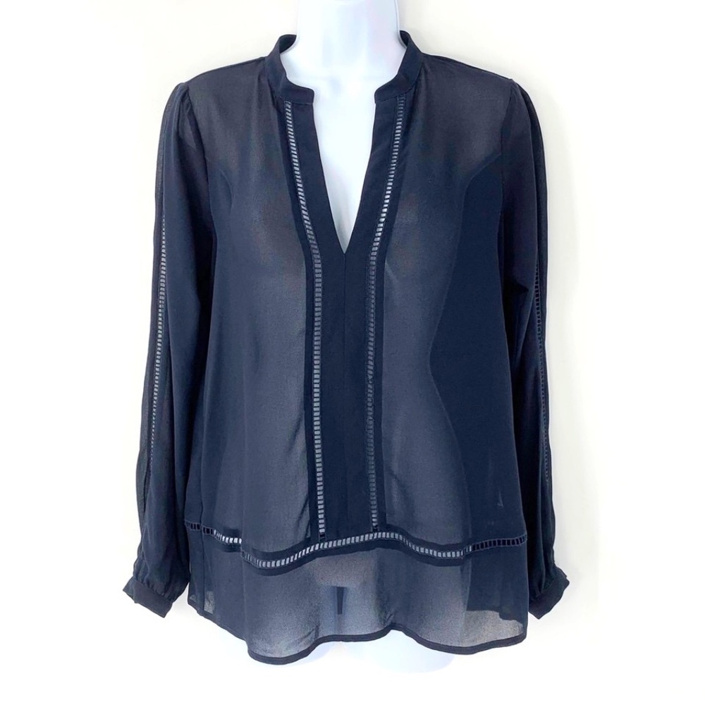 Michael Kors Women Blouse Blue Sheer Long Sleeve Sz XS